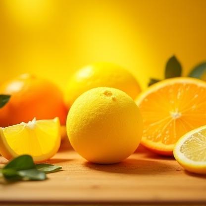 Yellow and orange bath bomb with citrus slices