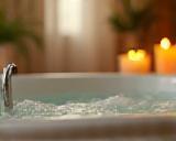 Bathtub filling with water, candlelight ambience
